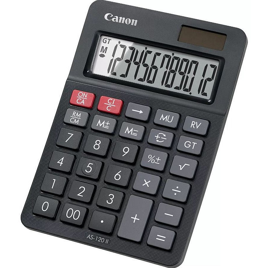 Canon AS-120 II Desktop Calculator, 12 Digit, Solar and Battery Power, Black