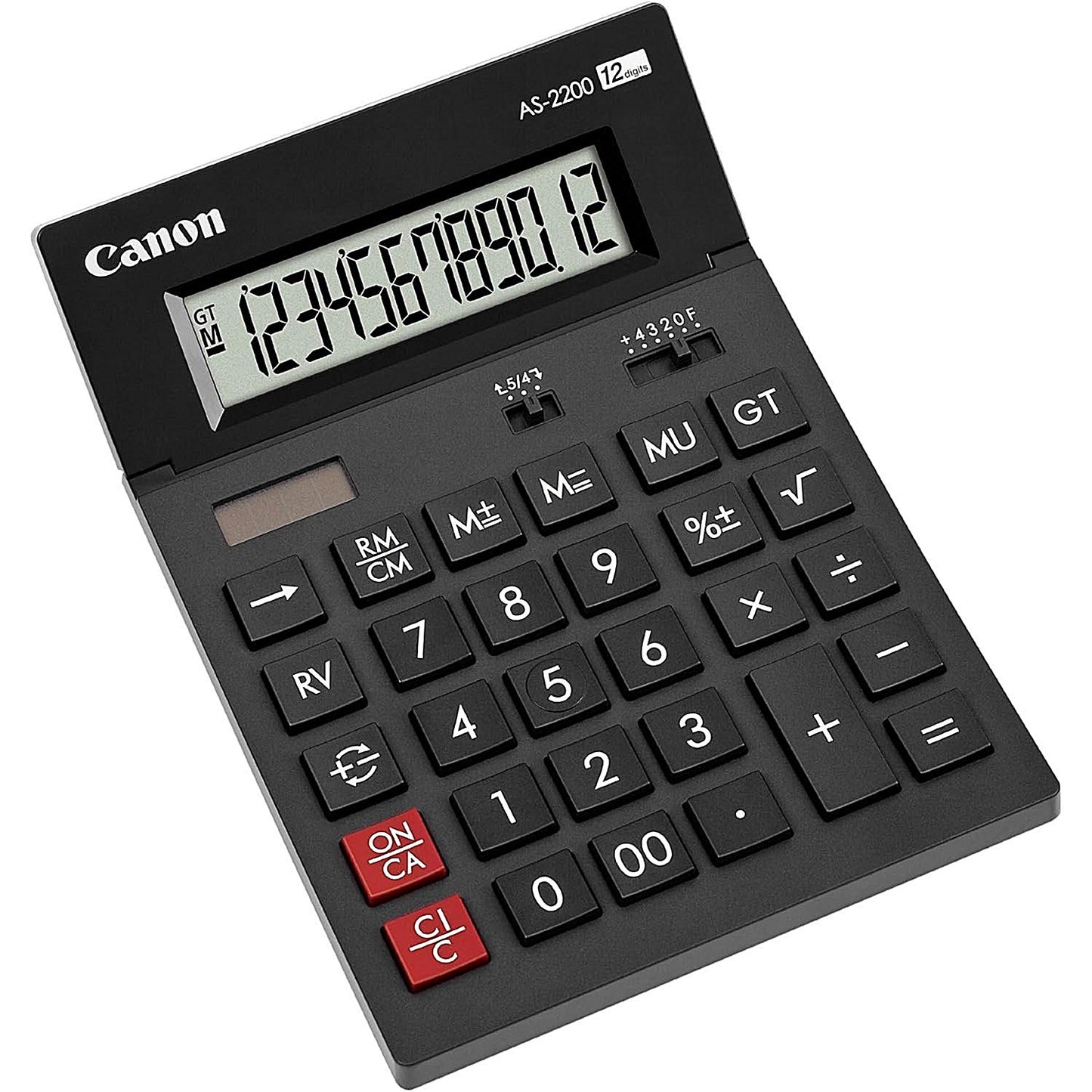 Canon AS-2200 Desktop Calculator, 12 Digit, Solar and Battery Power, Black