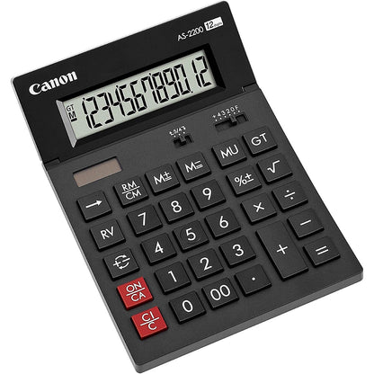 Canon AS-2200 Desktop Calculator, 12 Digit, Solar and Battery Power, Black