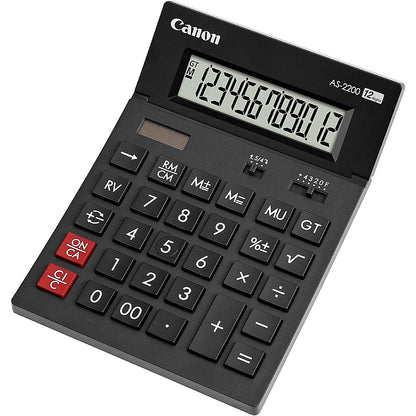 Canon AS-2200 Desktop Calculator, 12 Digit, Solar and Battery Power, Black