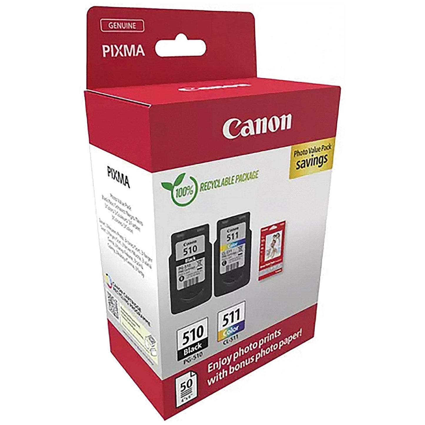 Canon PG-510/CL-511 Ink Cartridges K/CMY + 4 x 6 in Photo Paper Value Pack 2970B017 Easy2Order : CO67964