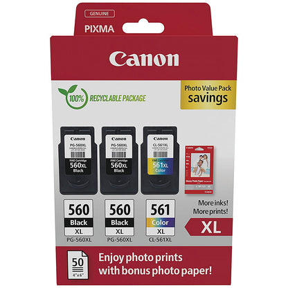 Canon PG-560XL x 2/CL-561XL Ink Cartridges High Yield K/CMY + Photo Value Pack 3712C012