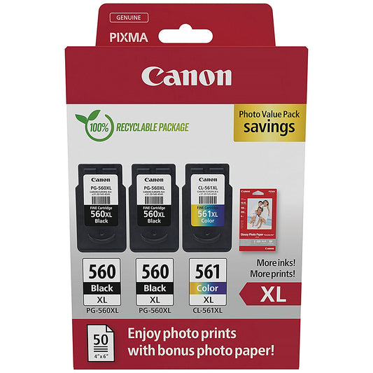 Canon PG-560XL x 2/CL-561XL Ink Cartridges High Yield K/CMY + Photo Value Pack 3712C012