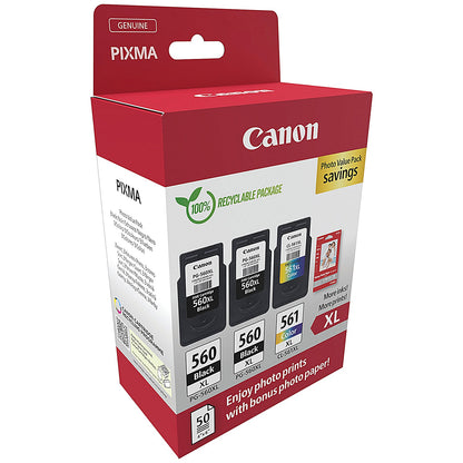 Canon PG-560XL x 2/CL-561XL Ink Cartridges High Yield K/CMY + Photo Value Pack 3712C012