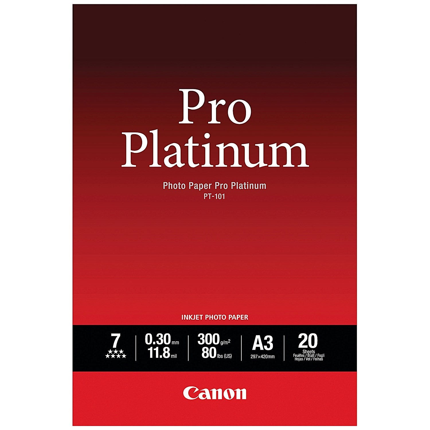 Canon A3 Pro Platinum Photo Paper, Glossy, 300gsm, Pack of 20 Easy2Order : CO75292