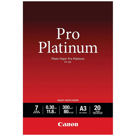 Canon A3 Pro Platinum Photo Paper, Glossy, 300gsm, Pack of 20 Easy2Order : CO75292