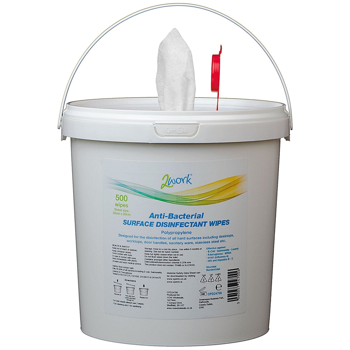 2Work Anti-Bacterial Surface Disinfectant Wipes, Pack of 500 Easy2Order : CPD24700