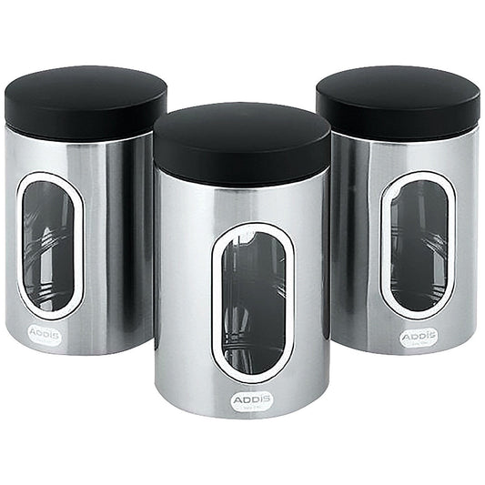 Kitchen Canisters Set of 3 Silver Stainless Steel Easy2Order : CPD50478