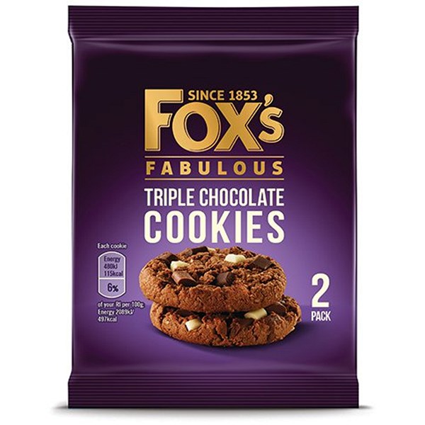 Fox's Triple Chocolate Cookie Biscuits Twin Packs, 45g, Pack of 48