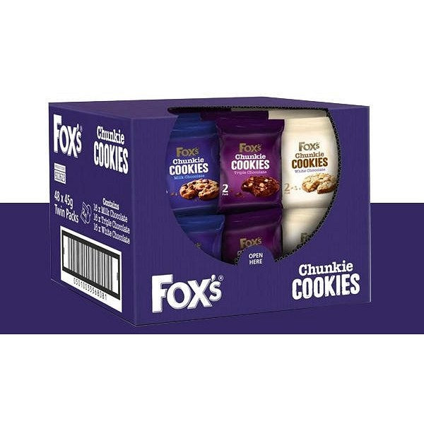 Fox's Triple Chocolate Cookie Biscuits Twin Packs, 45g, Pack of 48