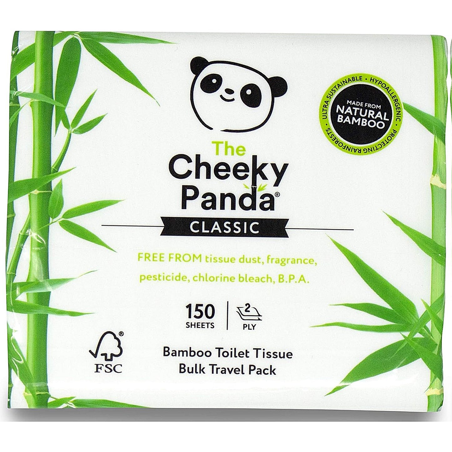 Cheeky Panda Travel Toilet Tissue Bulk Pack, 2-Ply, 150 Sheets Per Pack, Pack of 36