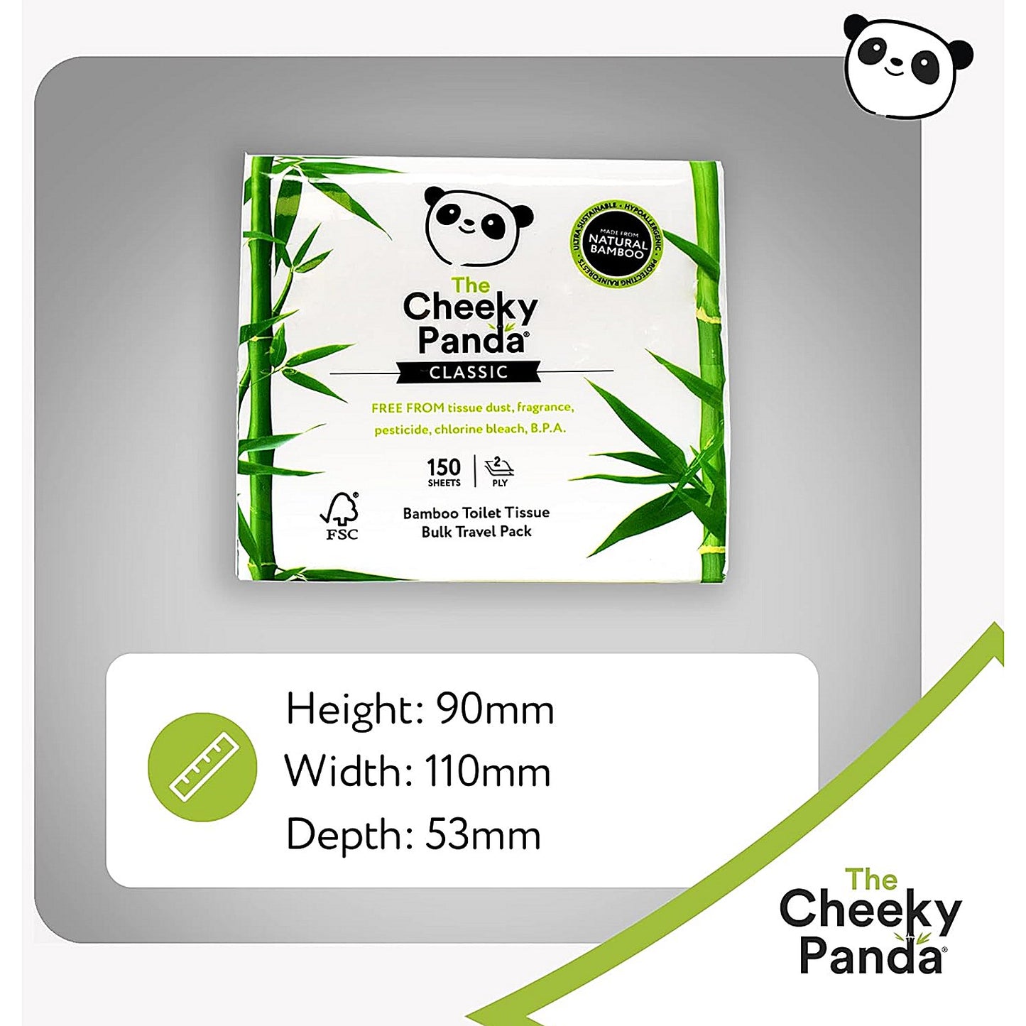 Cheeky Panda Travel Toilet Tissue Bulk Pack, 2-Ply, 150 Sheets Per Pack, Pack of 36