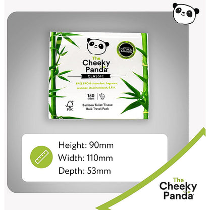 Cheeky Panda Travel Toilet Tissue Bulk Pack, 2-Ply, 150 Sheets Per Pack, Pack of 36