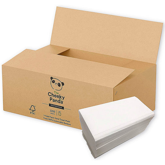 Cheeky Panda 2-Ply V Fold Flushable Bamboo Hand Towels, Pack of 3200