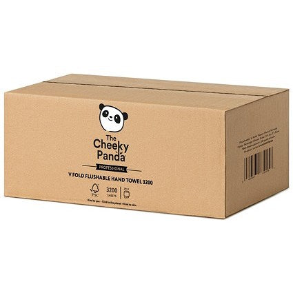 Cheeky Panda 2-Ply V Fold Flushable Bamboo Hand Towels, Pack of 3200