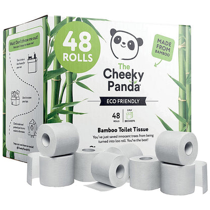 Cheeky Panda Toilet Tissue, 3-Ply, 200 Sheets Per Roll, Pack of 48