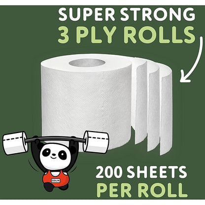 Cheeky Panda Toilet Tissue, 3-Ply, 200 Sheets Per Roll, Pack of 48
