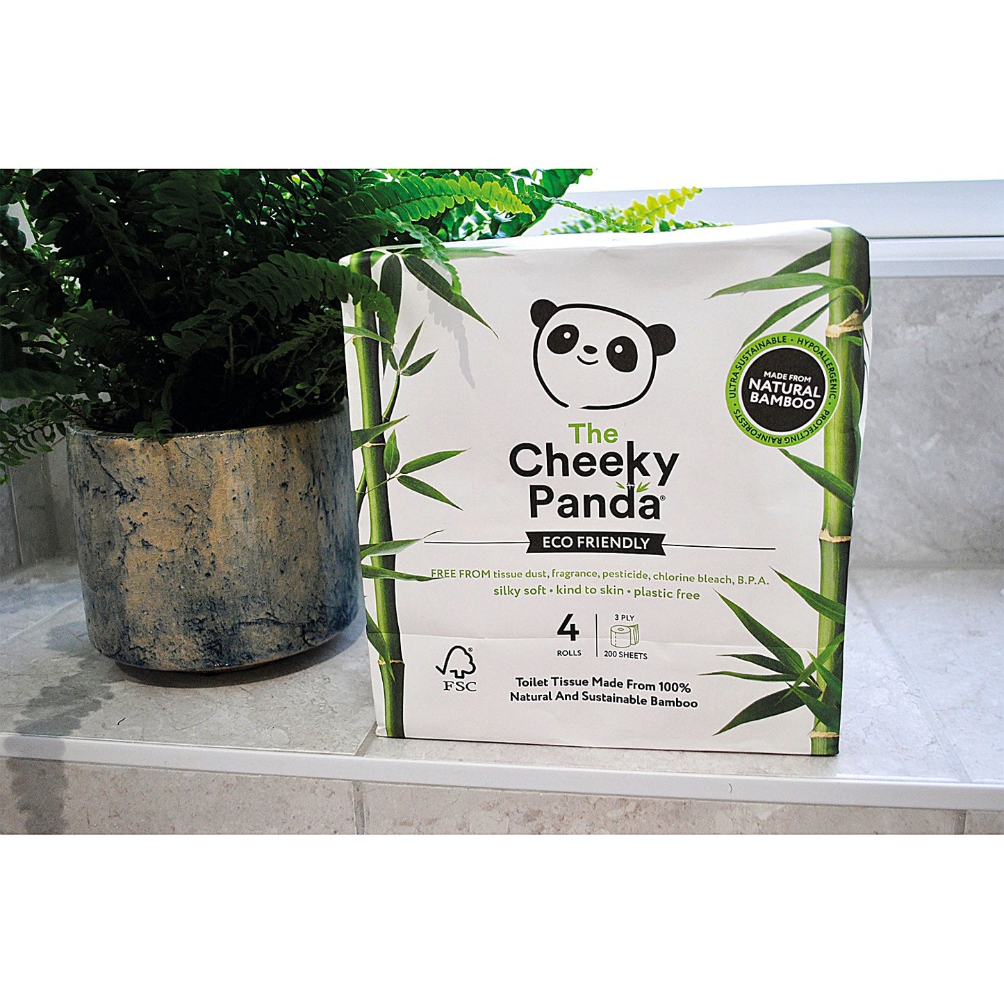 Cheeky Panda Bamboo Toilet Rolls, 3-Ply, 200 Sheets Per Roll, Pack of 24