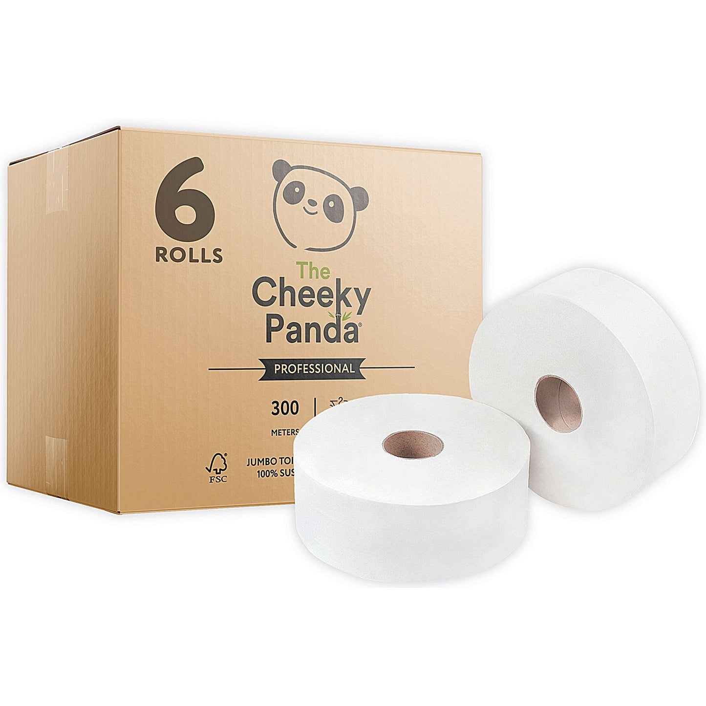 Cheeky Panda Professional Bamboo Maxi Jumbo Toilet Roll, 2-Ply, 300m Pack of 6 Easy2Order : CPD63040