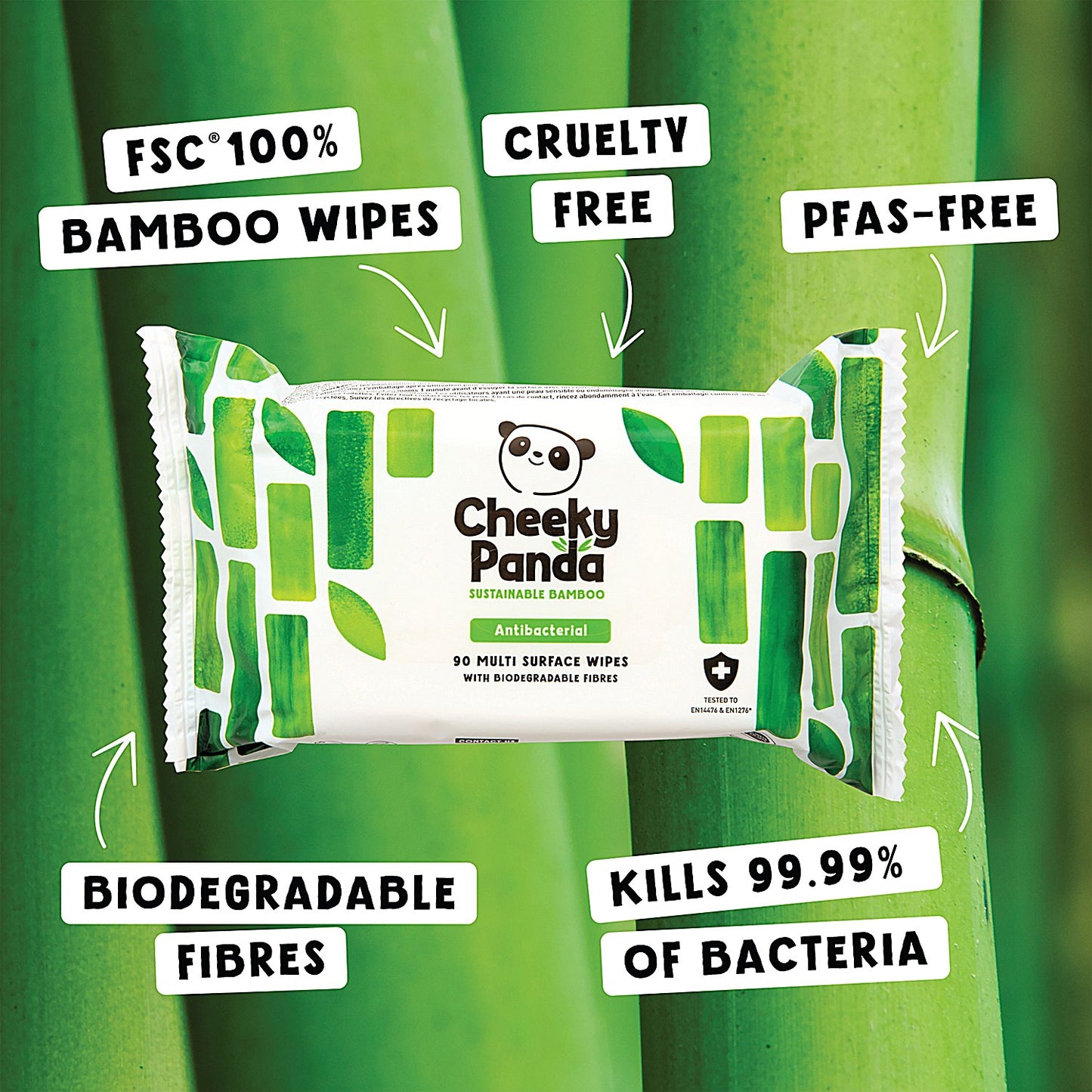 Cheeky Panda Biodegradable Multipurpose Wipes, 90 Wipes Per Pack, Pack of 6