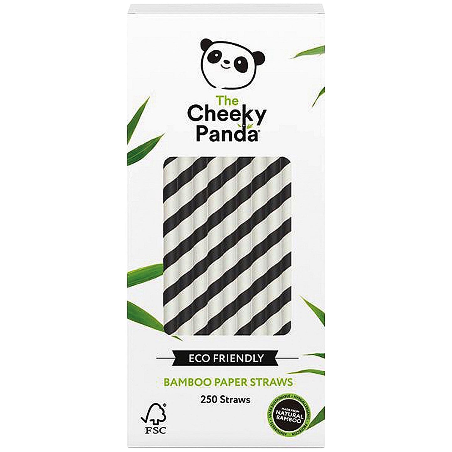 Cheeky Panda Bamboo Paper Straw, Black Stripes, Pack of 250