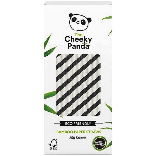 Cheeky Panda Bamboo Paper Straw, Black Stripes, Pack of 250