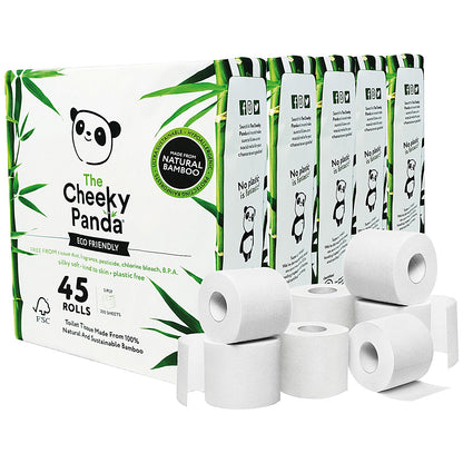 Cheeky Panda Toilet Tissue, 3-Ply, 200 Sheets Per Roll, Pack of 45