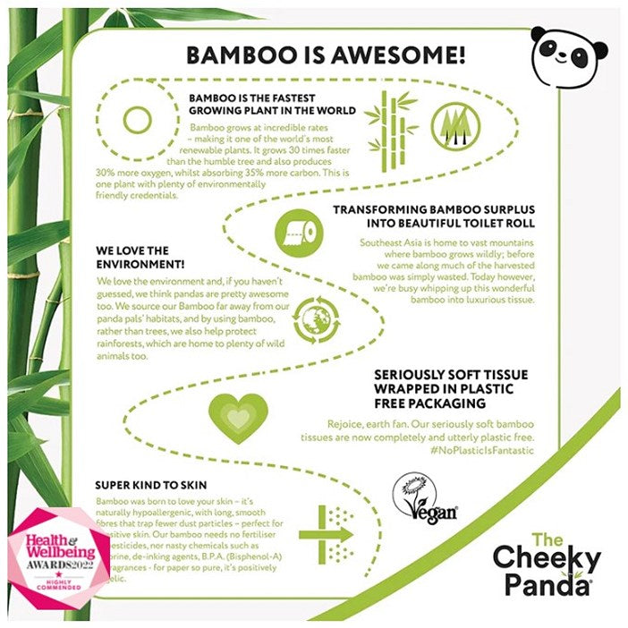 Cheeky Panda Toilet Tissue, 3-Ply, 200 Sheets Per Roll, Pack of 45