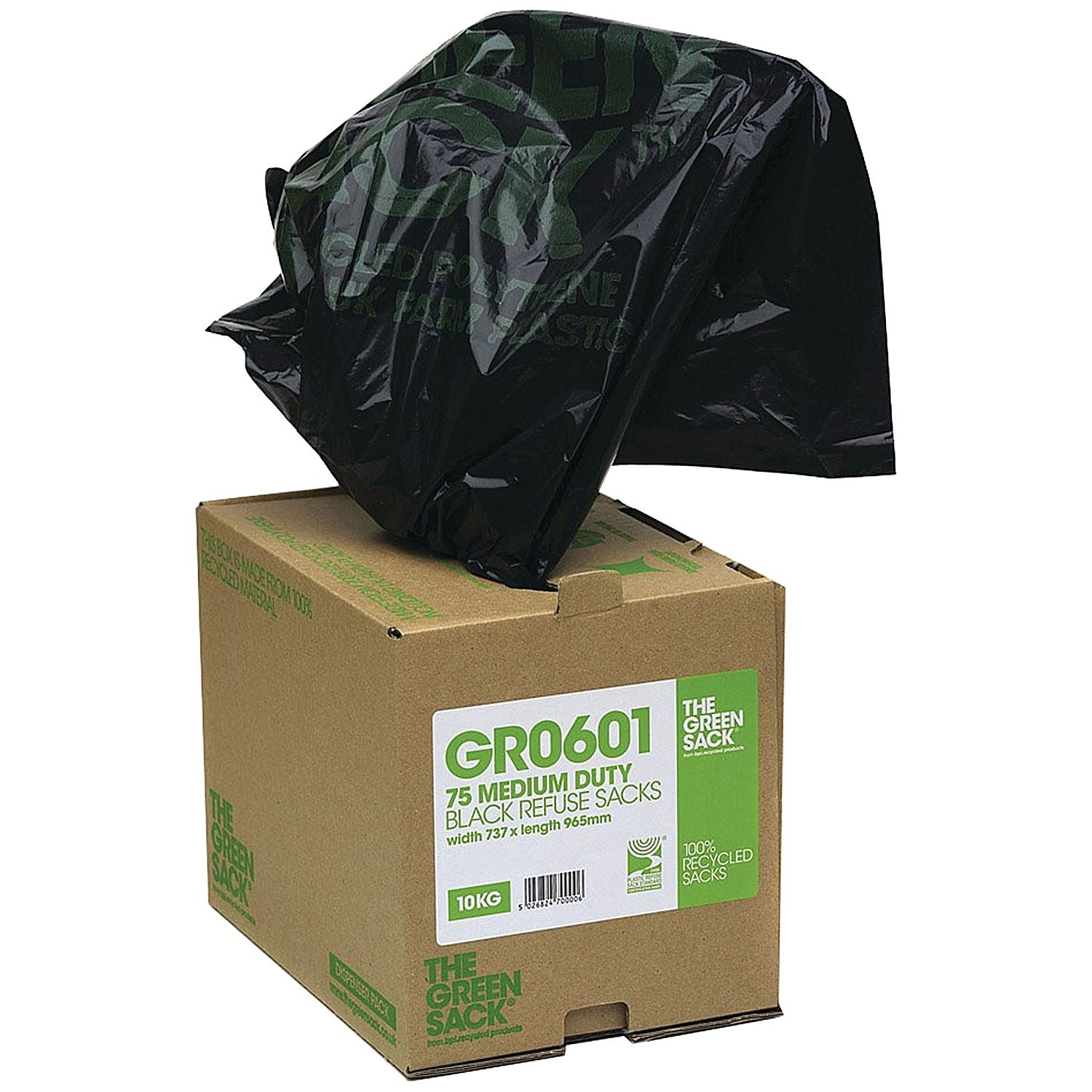 The Green Sack Heavy Duty Compactor Sack in Dispenser, 90 Litre, Black, Pack of 40