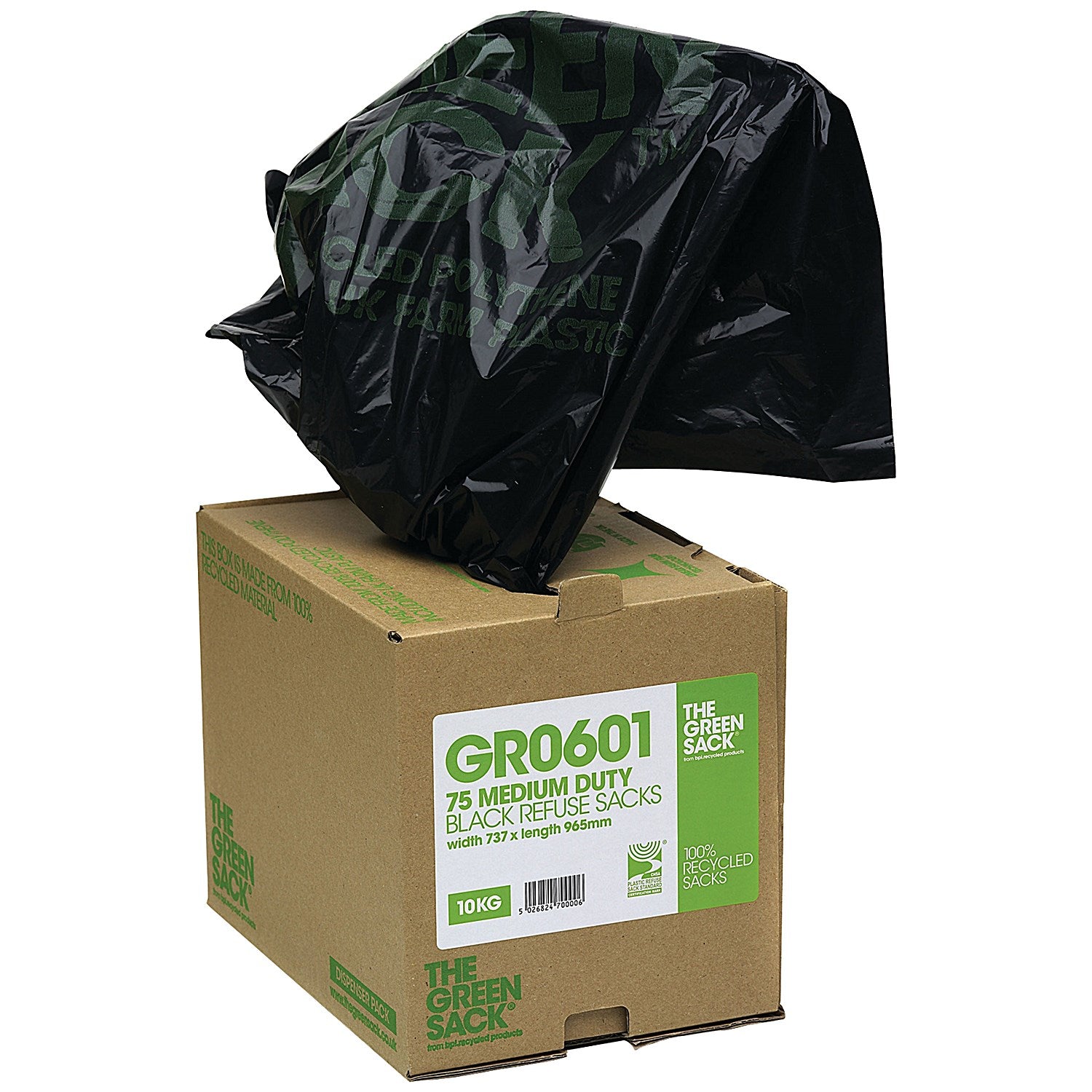 The Green Sack Heavy Duty Refuse Bag in Dispenser, 80 Litre, Black, Pack of 75