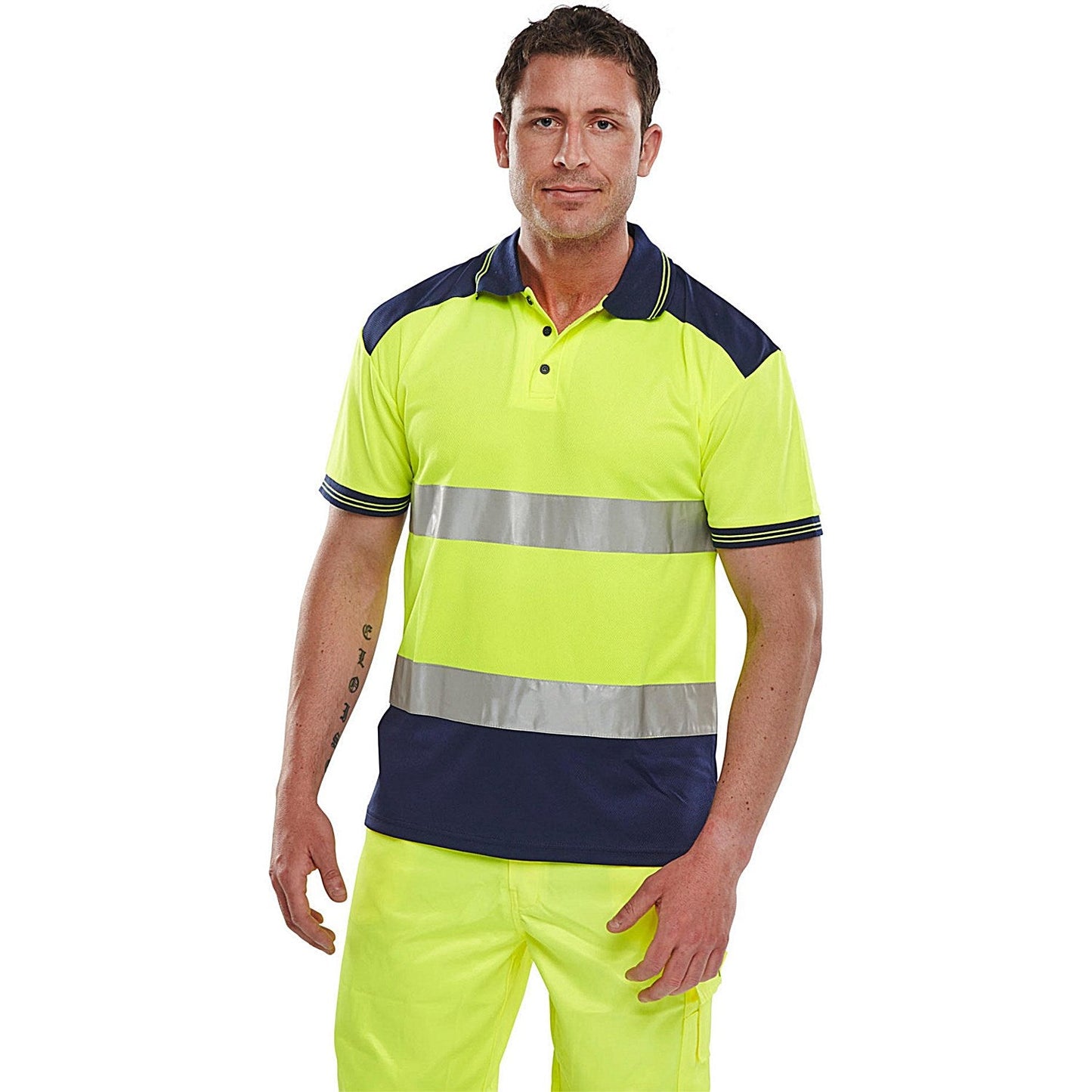 Beeswift Two Tone Polo Shirt, Saturn Yellow & Navy Blue, Medium