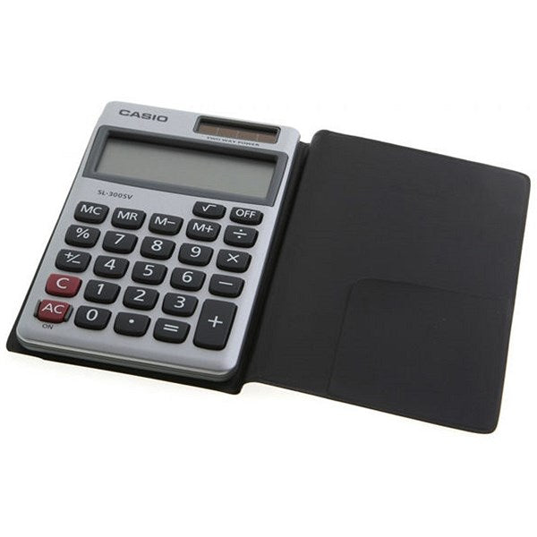 Casio Pocket Calculator, 8 Digit, Solar and Battery Power, Grey