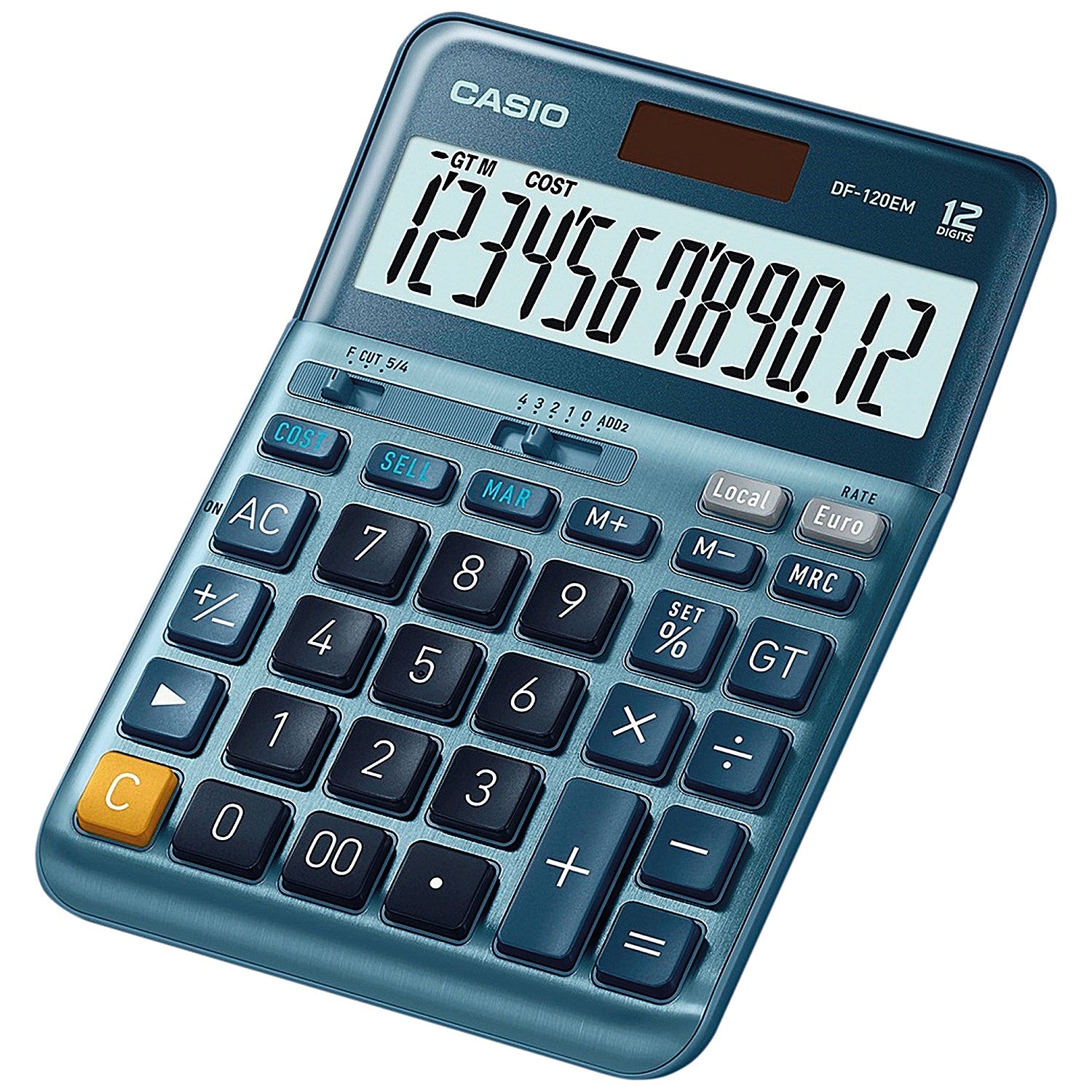 Casio DF-120EM Desktop Calculator, 12 Digit, Solar and Battery Power, Metallic Blue
