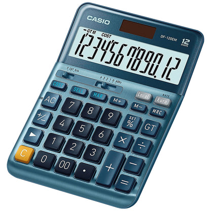 Casio DF-120EM Desktop Calculator, 12 Digit, Solar and Battery Power, Metallic Blue