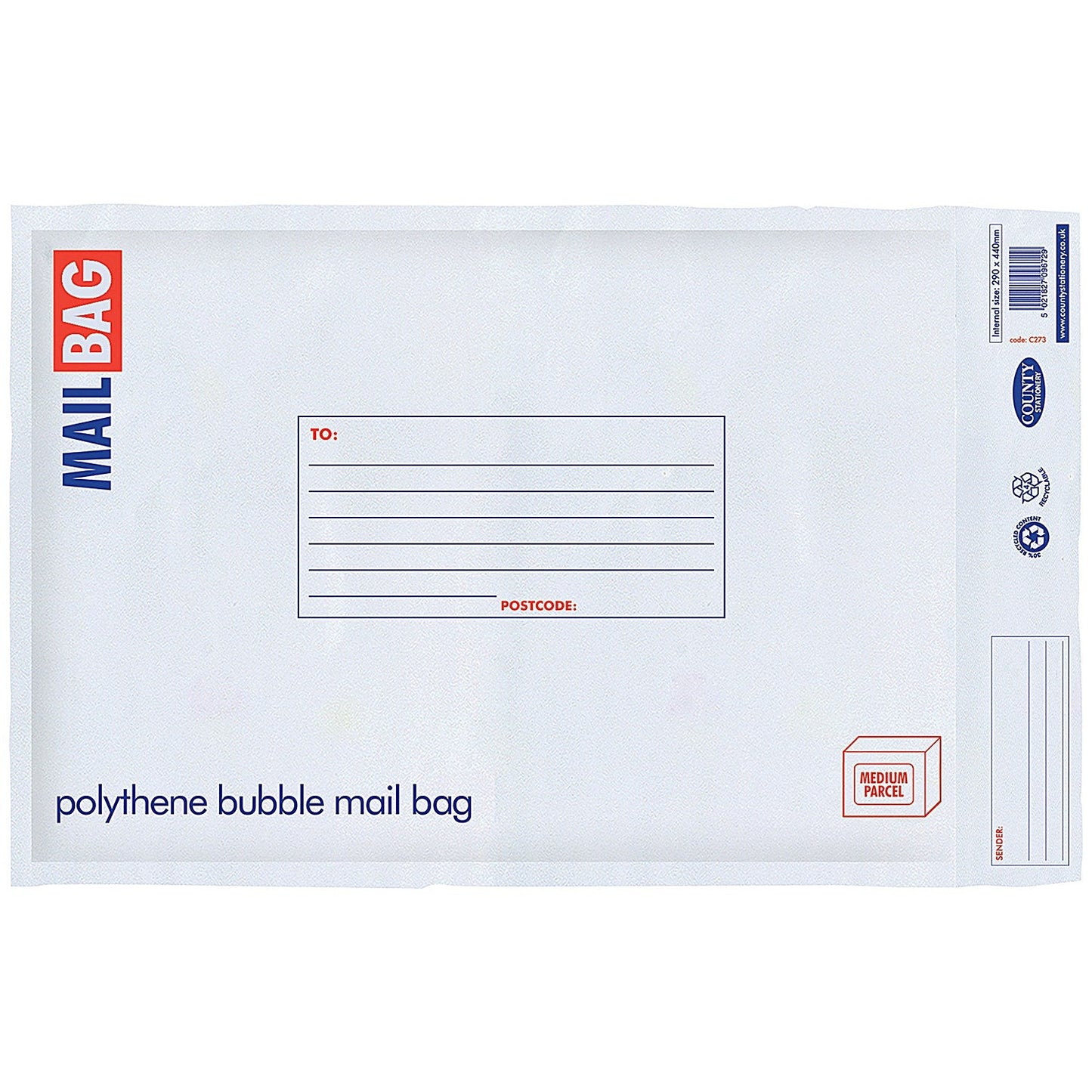 County Stationery Poly Bubble Envelopes, Large 290x440mm, Pack of 10 Easy2Order : CTY10168