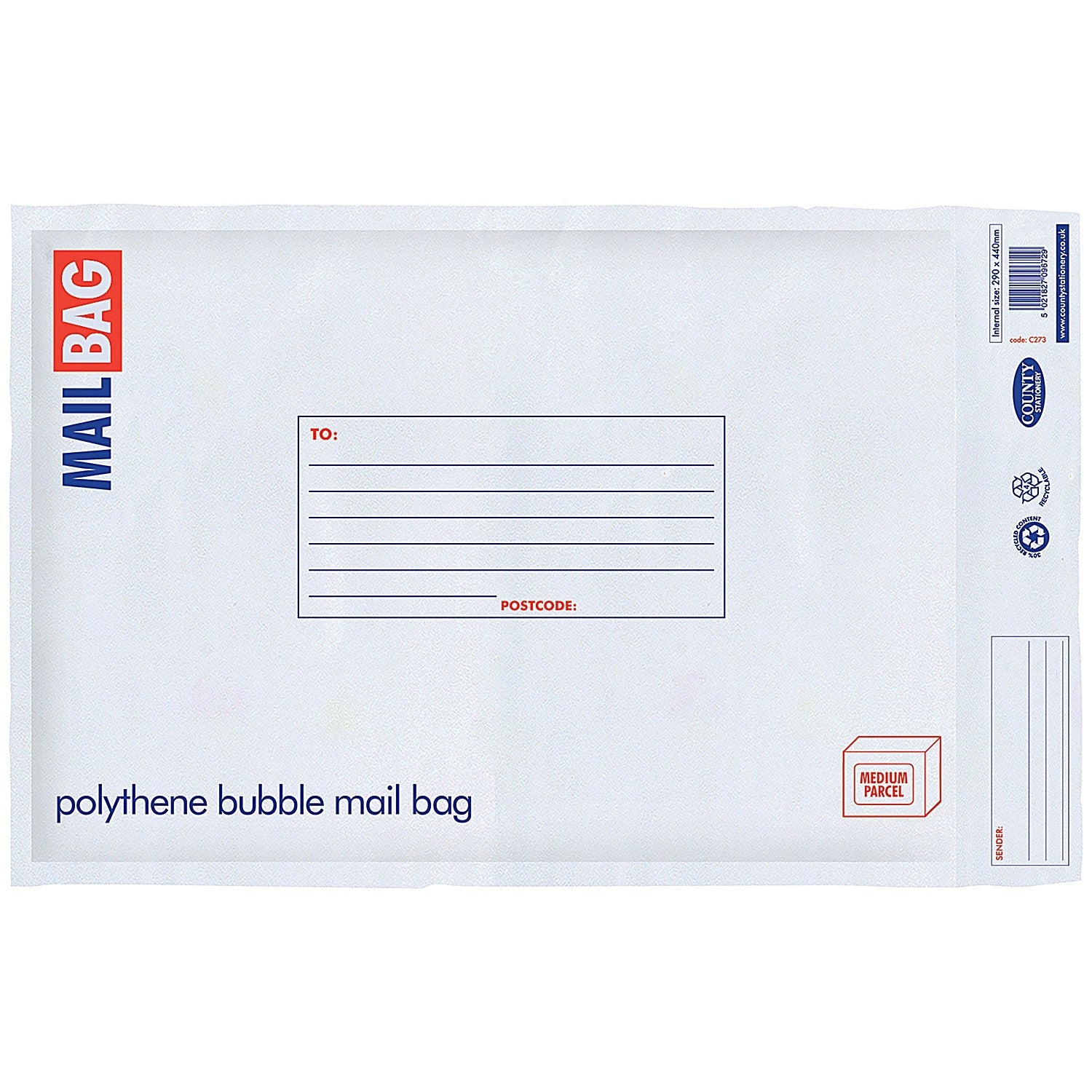 County Stationery Poly Bubble Envelopes, Large 290x440mm, Pack of 10 Easy2Order : CTY10168