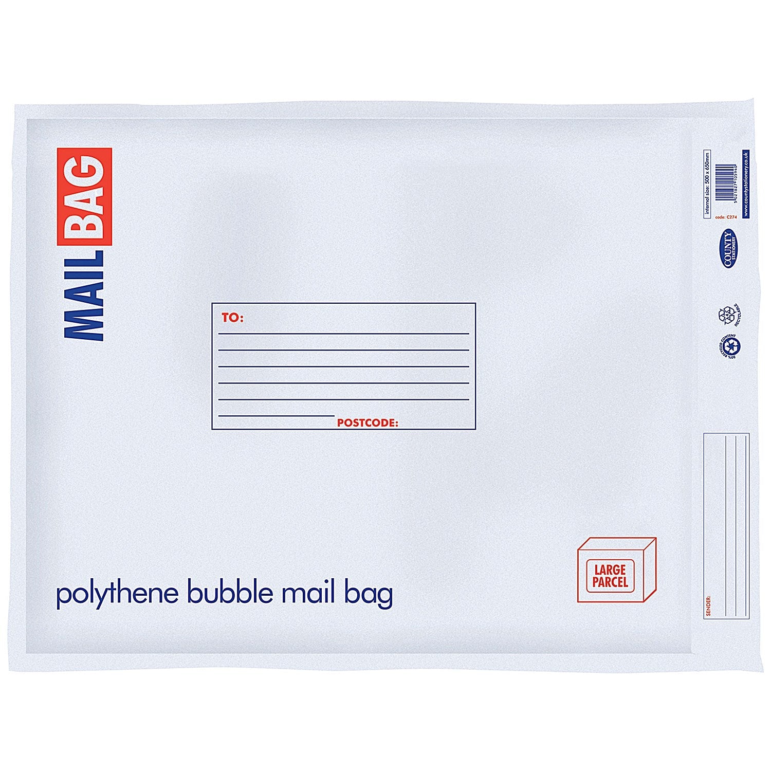 County Stationery Poly Bubble Envelopes, Jumbo 500x650mm, Pack of 10 Easy2Order : CTY10672