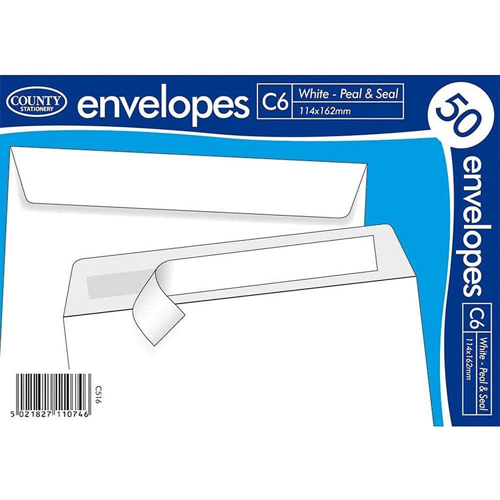 County Stationery C6 Plain Peel and Seal Envelopes, 70gsm, White Pack of 1000 Easy2Order : CTY11113