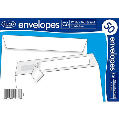 County Stationery C6 Plain Peel and Seal Envelopes, 70gsm, White Pack of 1000 Easy2Order : CTY11113