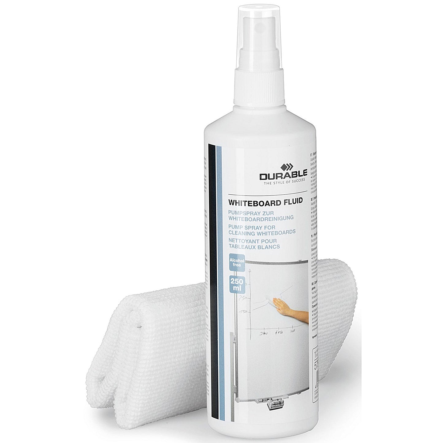 Durable Whiteboard Cleaning Kit, 250ml Pump Spray and Microfibre Cloth
