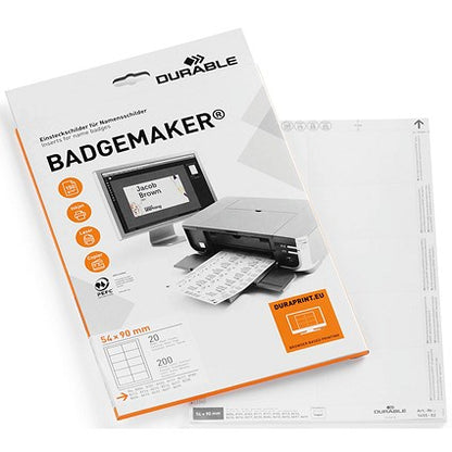 Durable Inserts for Duraprint Badgemaker, 150gsm, 90x54mm, Pack of 200