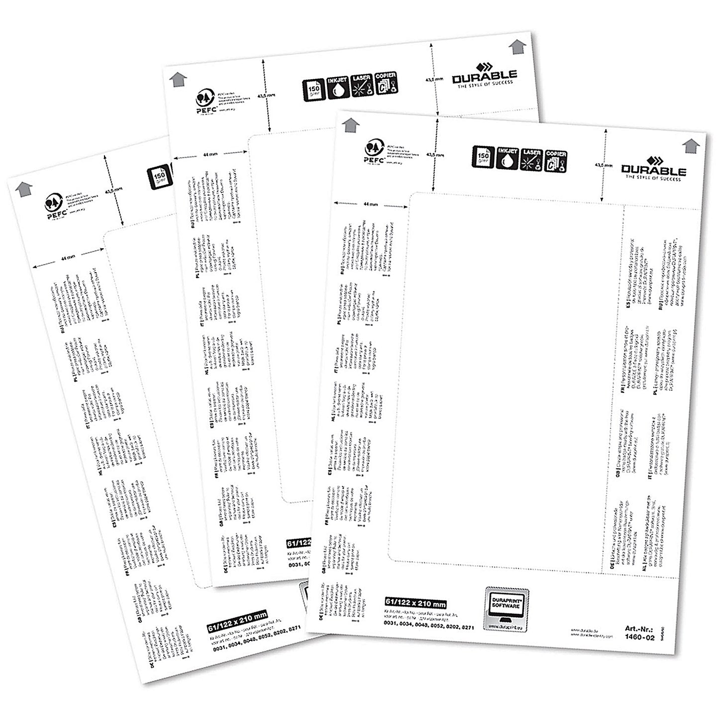 Durable Badgemaker Insert Sheets, 61/122x210mm, 150gsm, White, Pack of 20