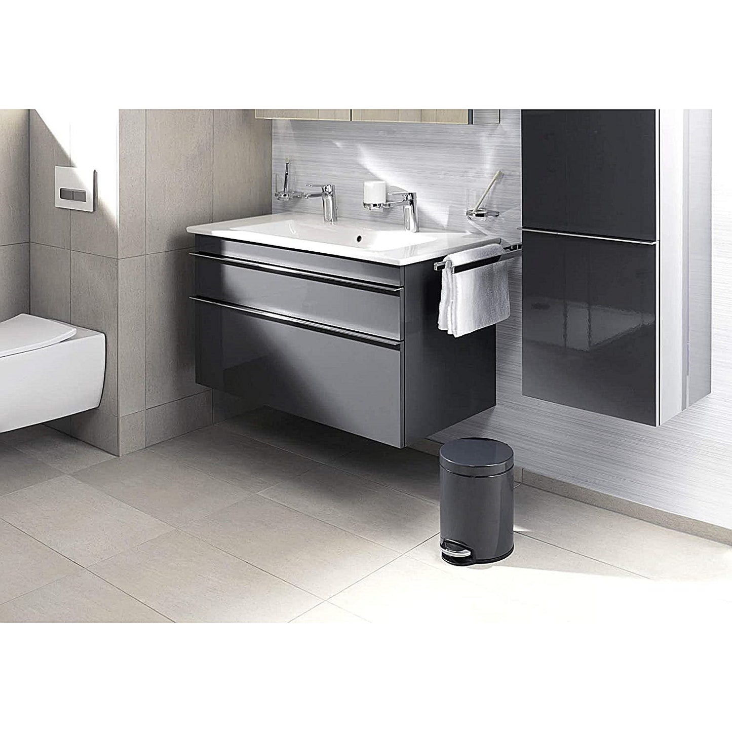 Durable Round Powder Coated Metal Pedal Bin, 20 Litre, Charcoal