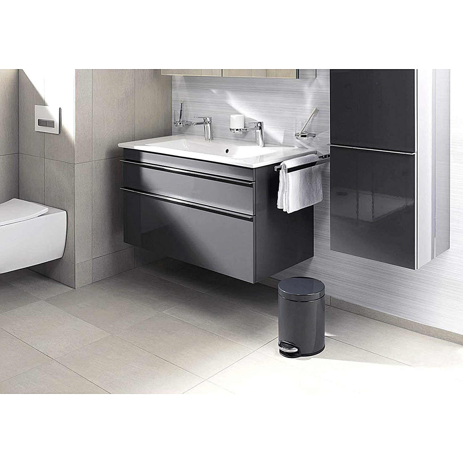 Durable Round Powder Coated Metal Pedal Bin, 20 Litre, Charcoal
