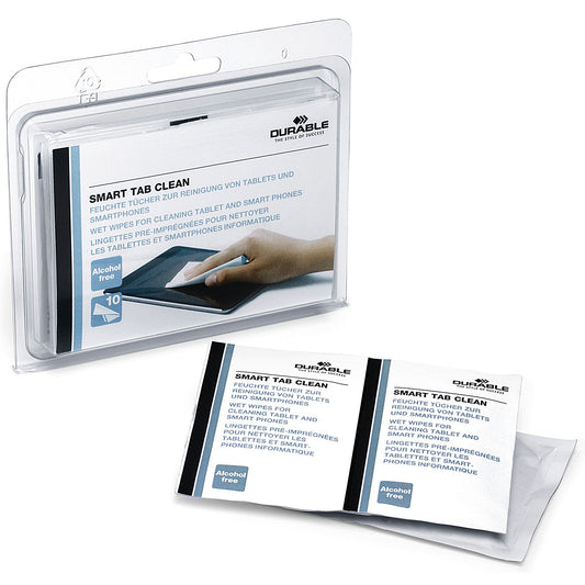 Durable Smart Tab Clean Screen Cleaning Wipes, Individually Wrapped, Alcohol Free, Pack of 10