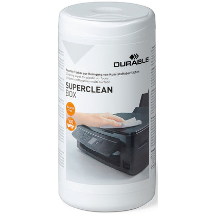 Durable Superclean Box Cleaning Wipes for Plastic Surfaces, Alcohol Free, Pack of 100