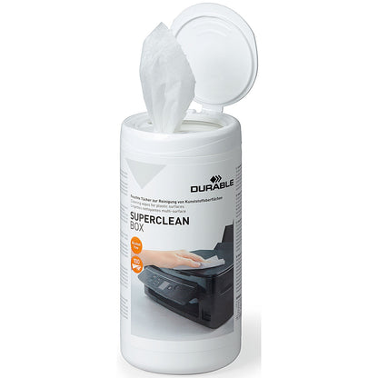 Durable Superclean Box Cleaning Wipes for Plastic Surfaces, Alcohol Free, Pack of 100