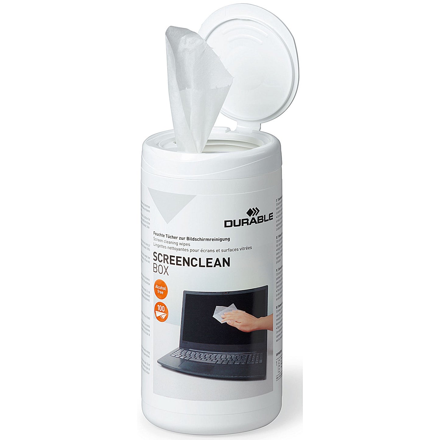 Durable Screenclean Box Wet Wipes, Alcohol Free, Bio-degradable, White, Pack of 100