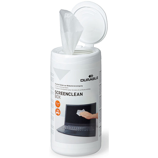 Durable Screenclean Box Wet Wipes, Alcohol Free, Bio-degradable, White, Pack of 100