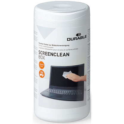 Durable Screenclean Box Wet Wipes, Alcohol Free, Bio-degradable, White, Pack of 100